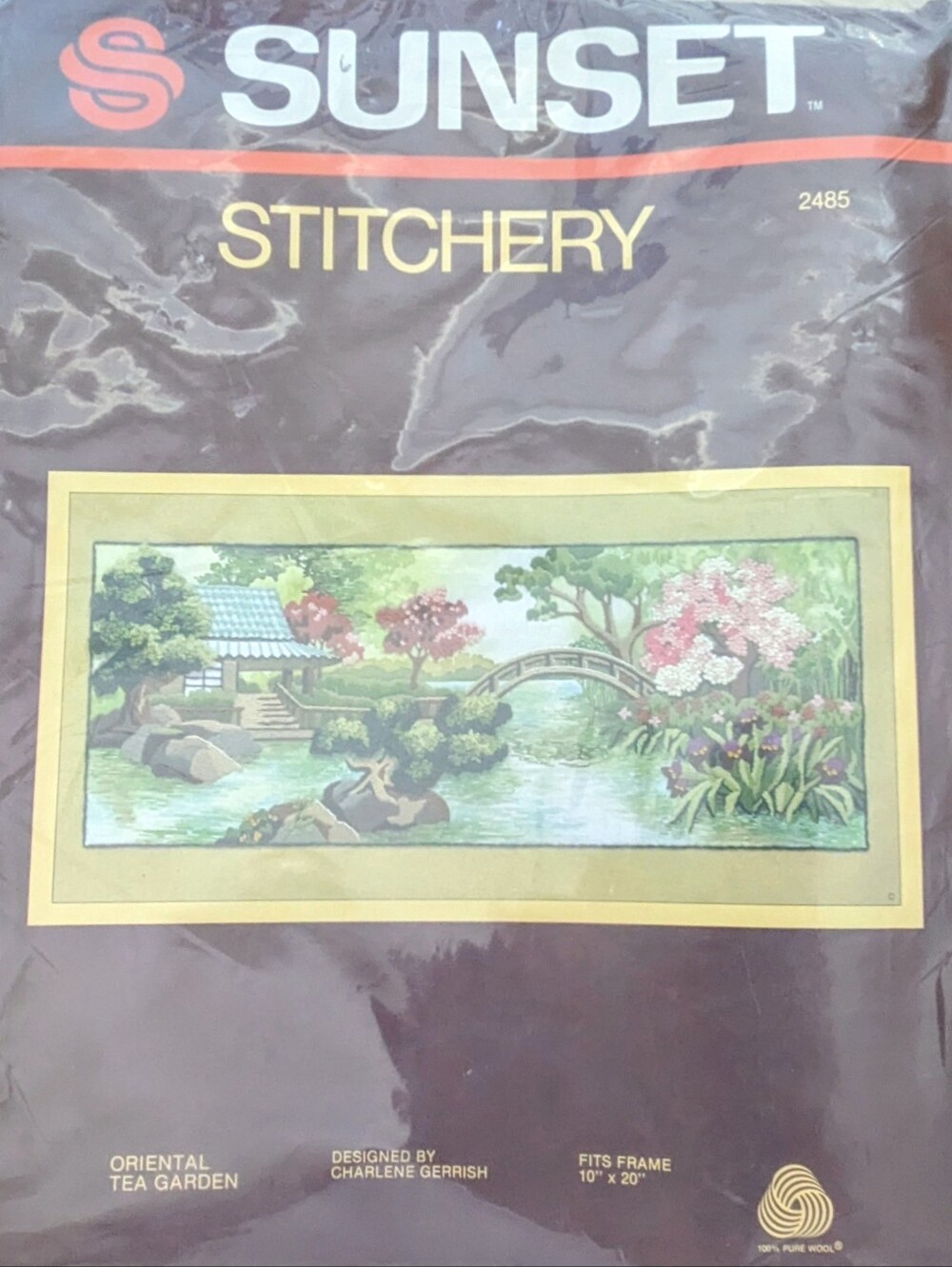 Vintage Sunset Stitchery Embroidery Kit #2485 "Oriental Tea Garden"